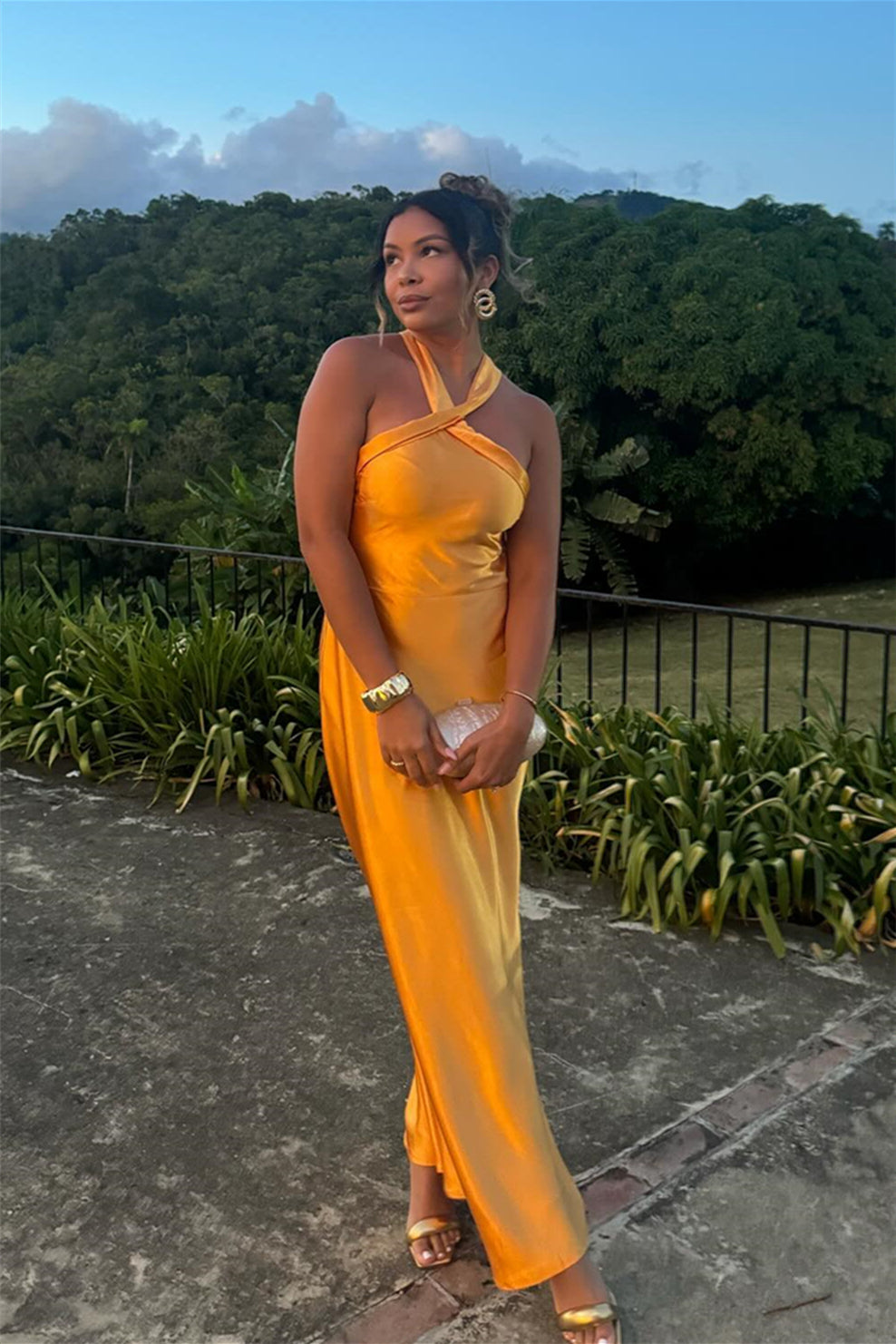 Halter Yellow Open Back Sheath Bridesmaid Dress