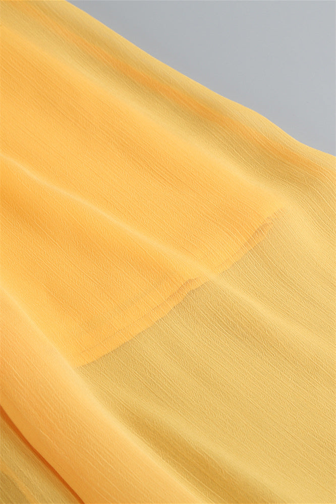 
                      
                        Halter Yellow Ruffled A-line Long Dress with Keyhole
                      
                    