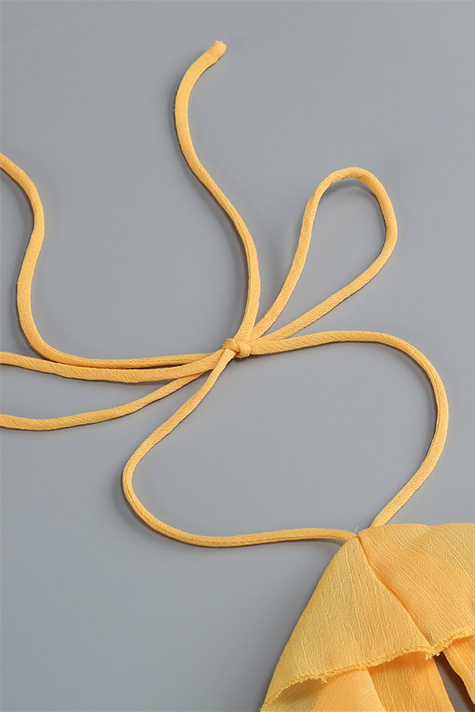
                      
                        Halter Yellow Ruffled A-line Long Dress with Keyhole
                      
                    