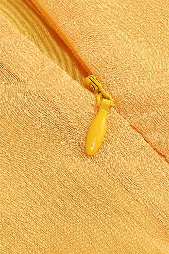 
                      
                        Halter Yellow Ruffled A-line Long Dress with Keyhole
                      
                    