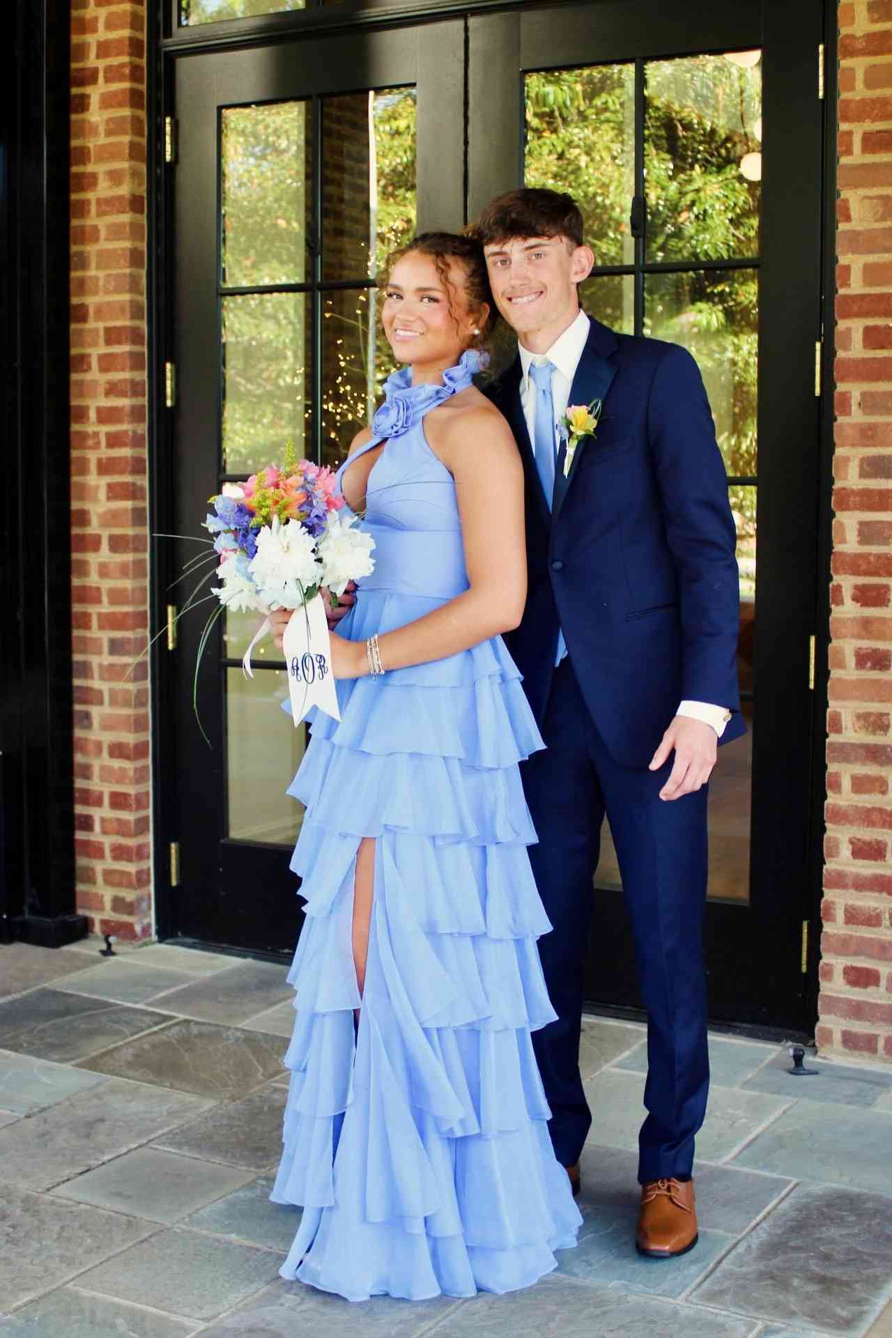 Halter Emerald Green Tiered Long Dress with Rosette