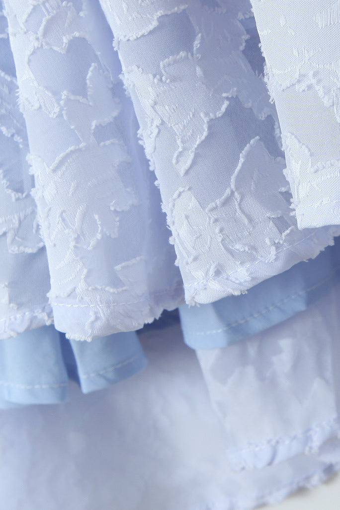 Halter Light Blue Jacquard A-line Long Dress