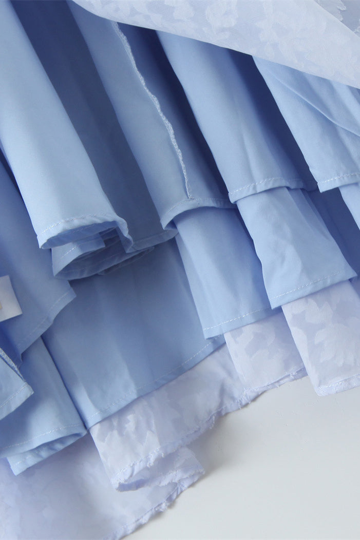 Halter Light Blue Jacquard A-line Long Dress
