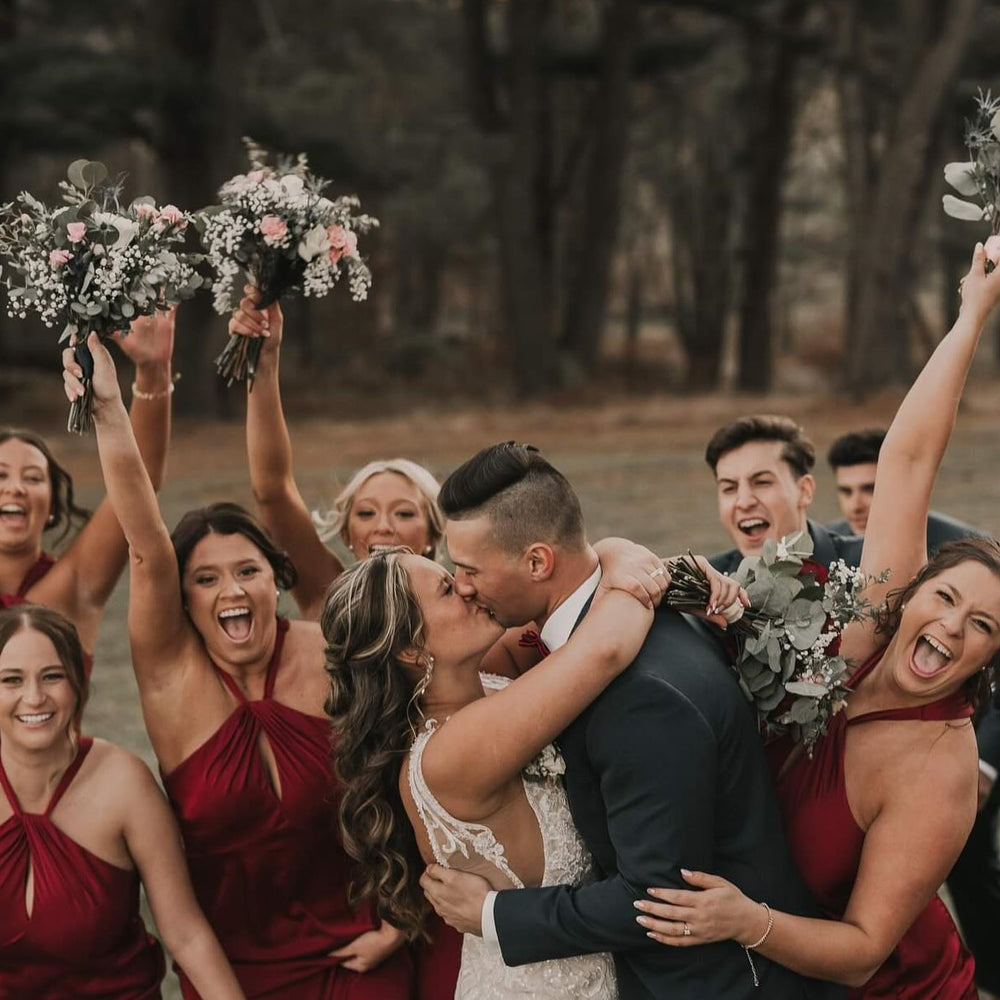 
                      
                        Halter Light Pink Open Back Bridesmaid Dress with Slit
                      
                    