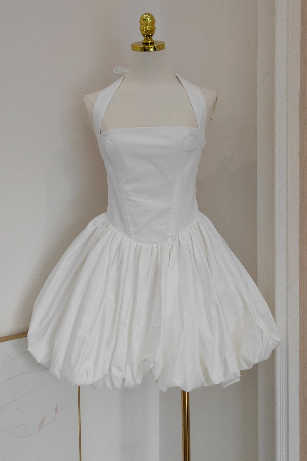 Halter Neck White Polka Dots A-line Tutu Dress