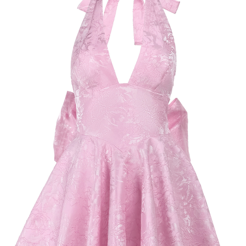 
                      
                        Halter Pink Back Bow A-line Short Dress
                      
                    