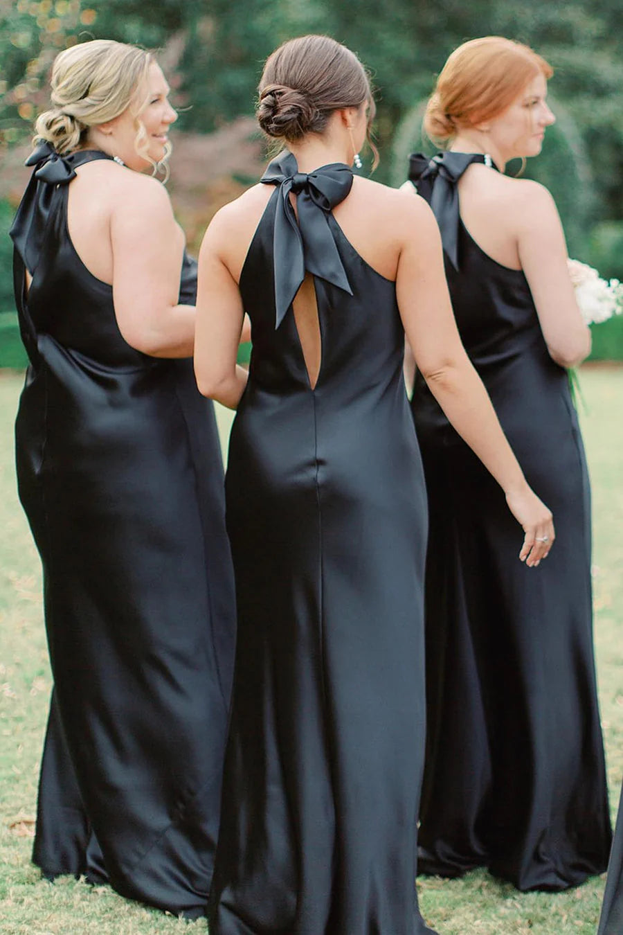 Halter Pink Back Bow Sheath Bridesmaid Dress