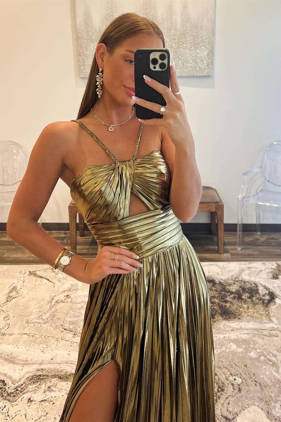 Halter Purple A-line Long Formal Dress with Slit