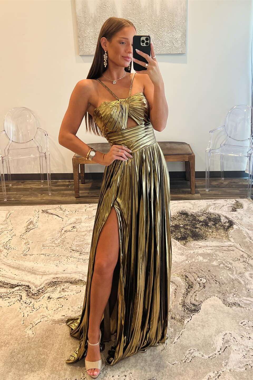 Halter Purple A-line Long Formal Dress with Slit