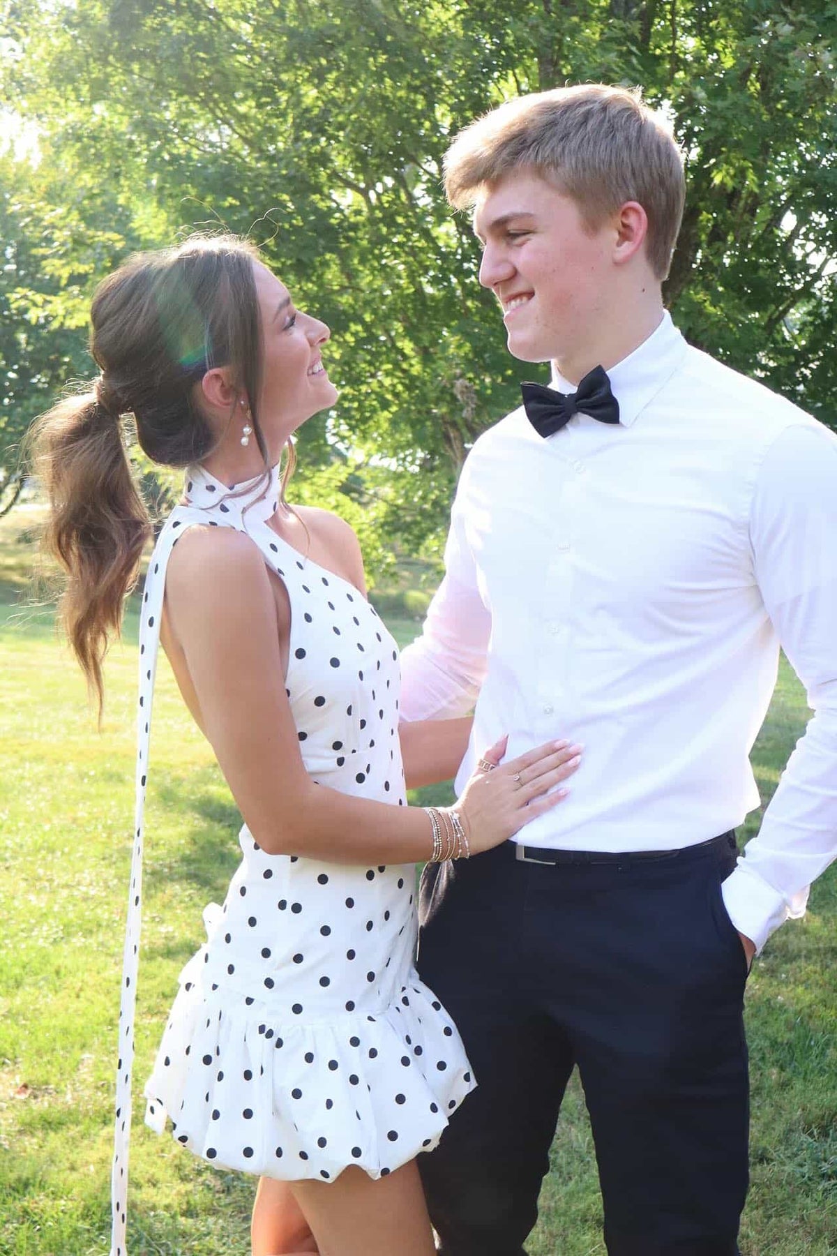 Halter White Polka Dots A-line Short Dress