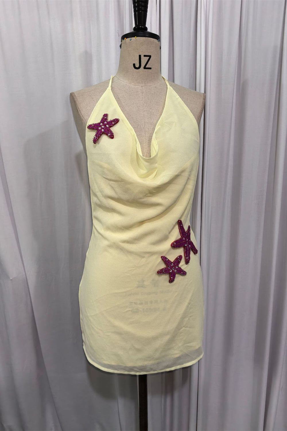 Halter Yellow A-line Short Dress with Starfishes
