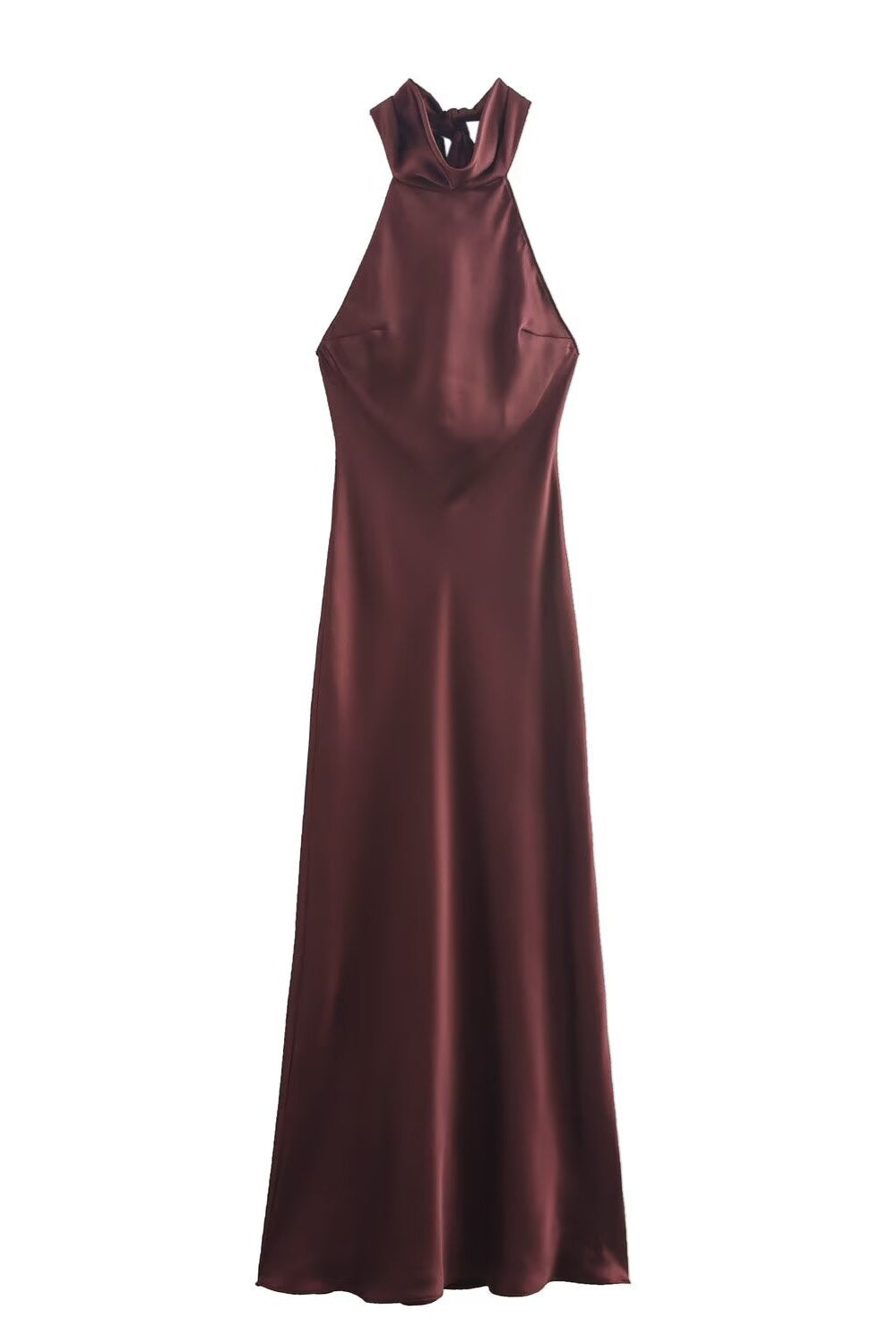High Neck Burgundy Backless Long Dress