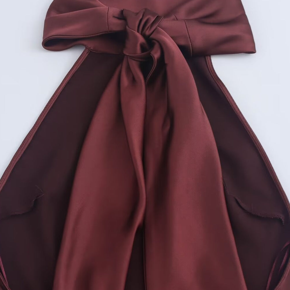 
                      
                        High Neck Burgundy Backless Long Dress
                      
                    