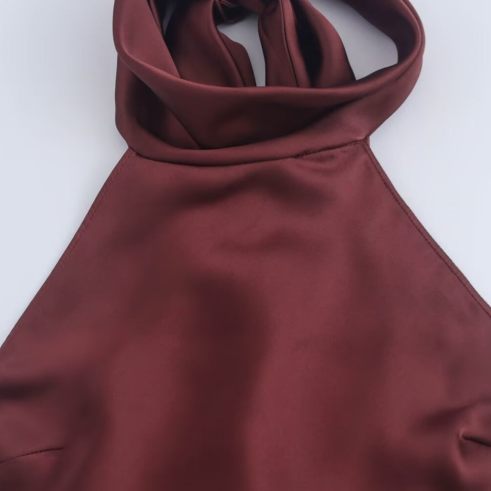 
                      
                        High Neck Burgundy Backless Long Dress
                      
                    