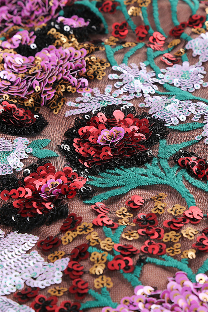 
                      
                        High Neck Floral Sequin A-line Short Dress
                      
                    