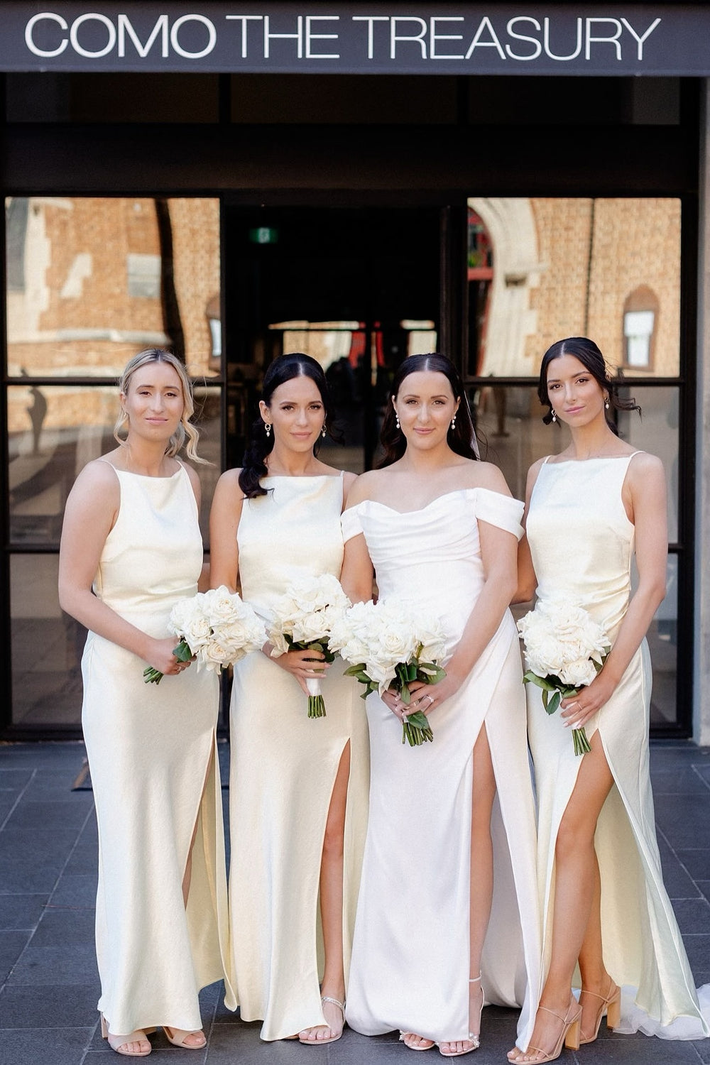 High Neck Light Yellow Bridesmaid Dress with Slit
