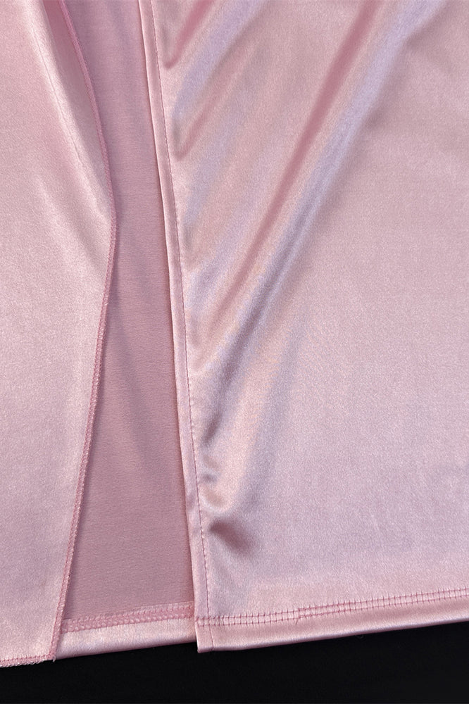 
                      
                        High Neck Pink Open Back Long Dress with Slit
                      
                    