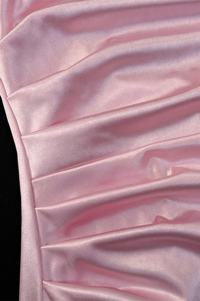 
                      
                        High Neck Pink Open Back Long Dress with Slit
                      
                    