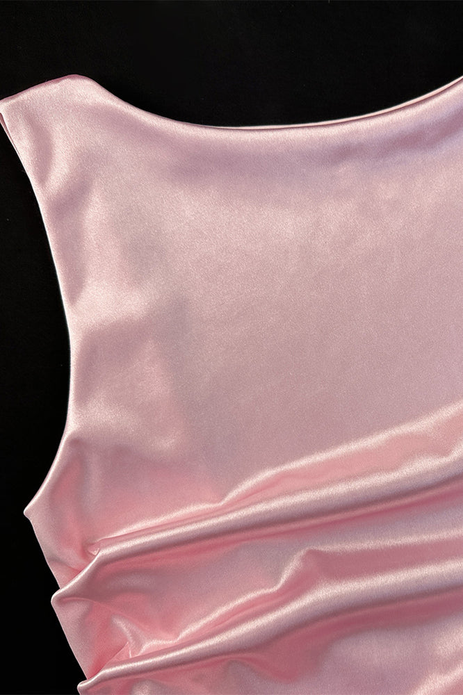 
                      
                        High Neck Pink Open Back Long Dress with Slit
                      
                    