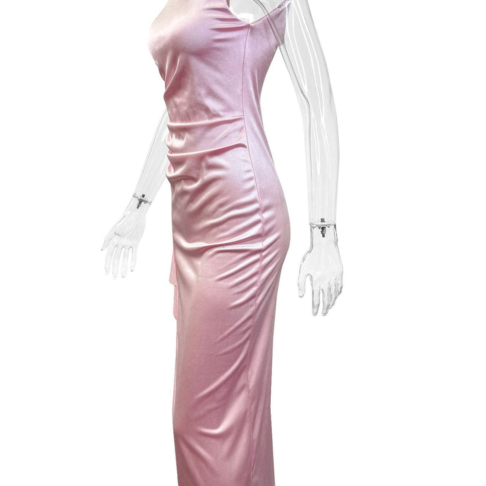 
                      
                        High Neck Pink Open Back Long Dress with Slit
                      
                    