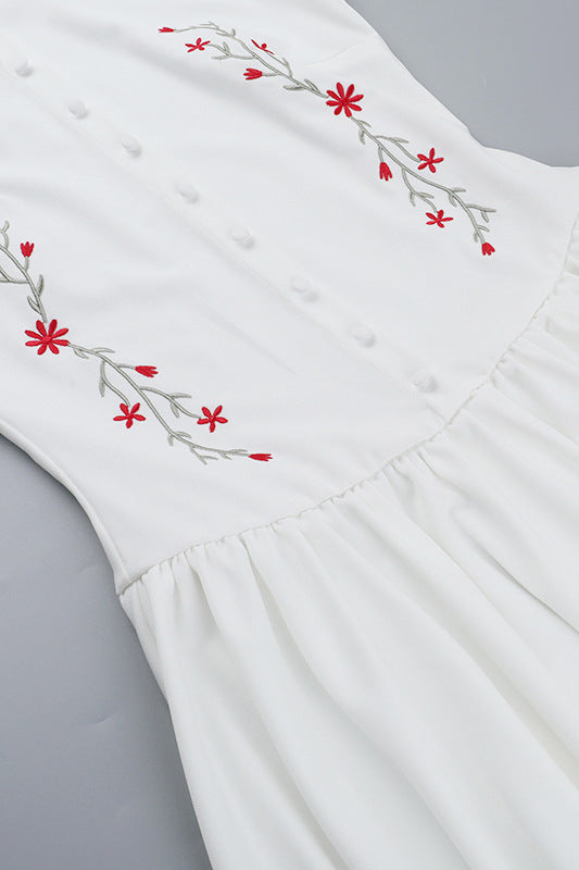 
                      
                        High Neck White Embroidery A-line Short Dress
                      
                    