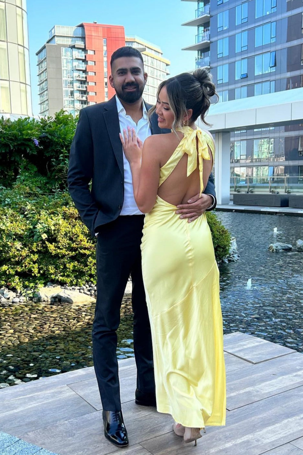 High Neck Yellow Back Bow Maxi Dress with Slit – PollyBoutique