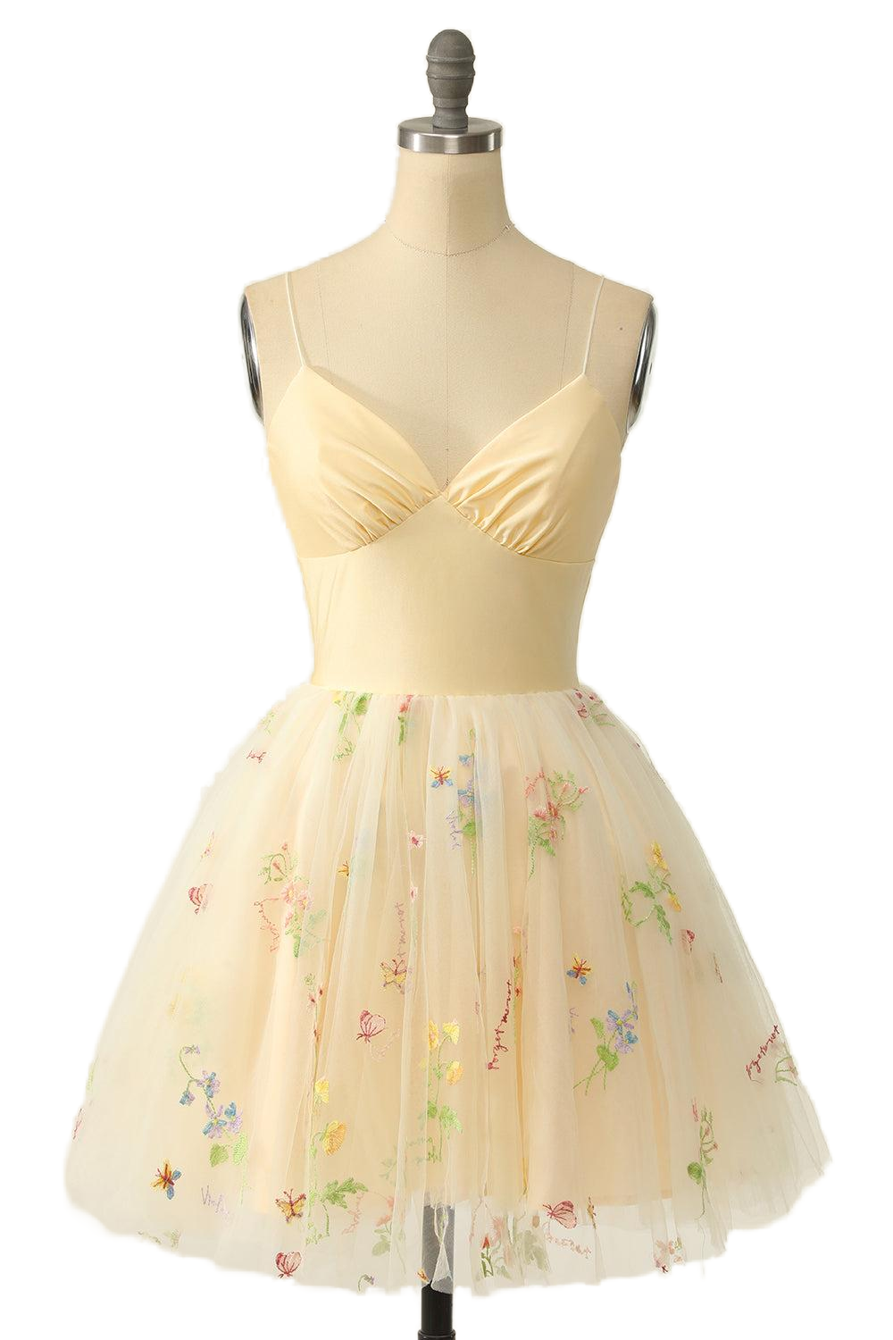 High Waist Yellow Floral Short Princess Dress