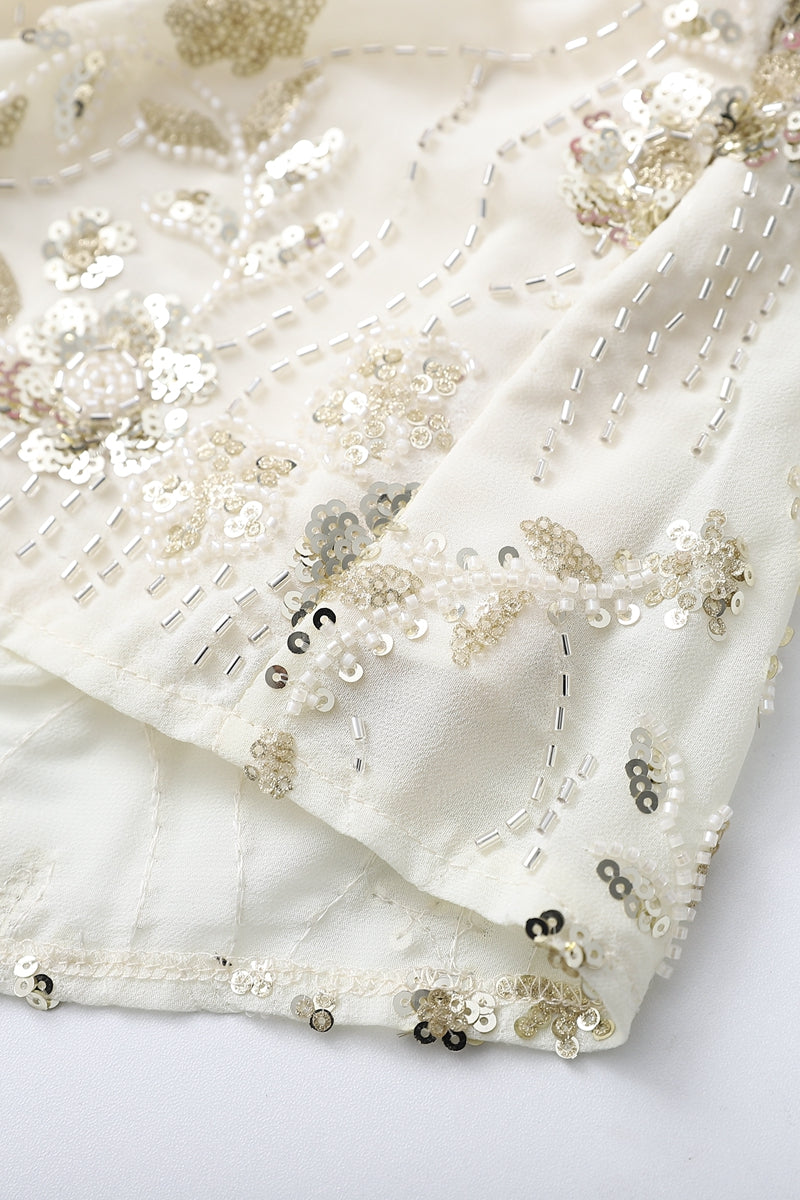 High Neck Champagne Beaded A-line Short Dress