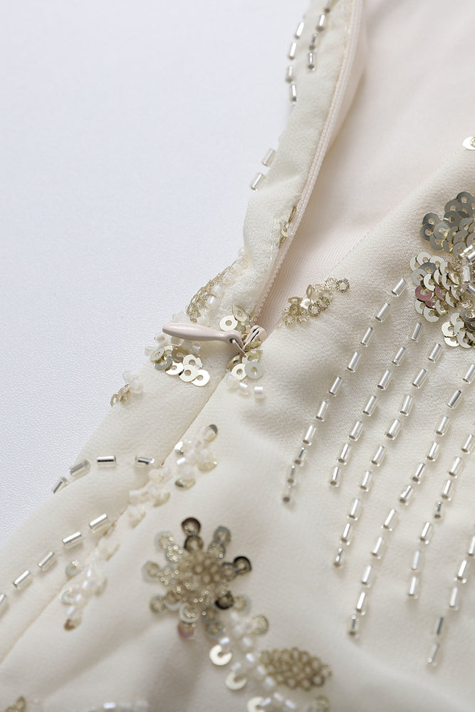 
                      
                        High Neck Champagne Beaded A-line Short Dress
                      
                    