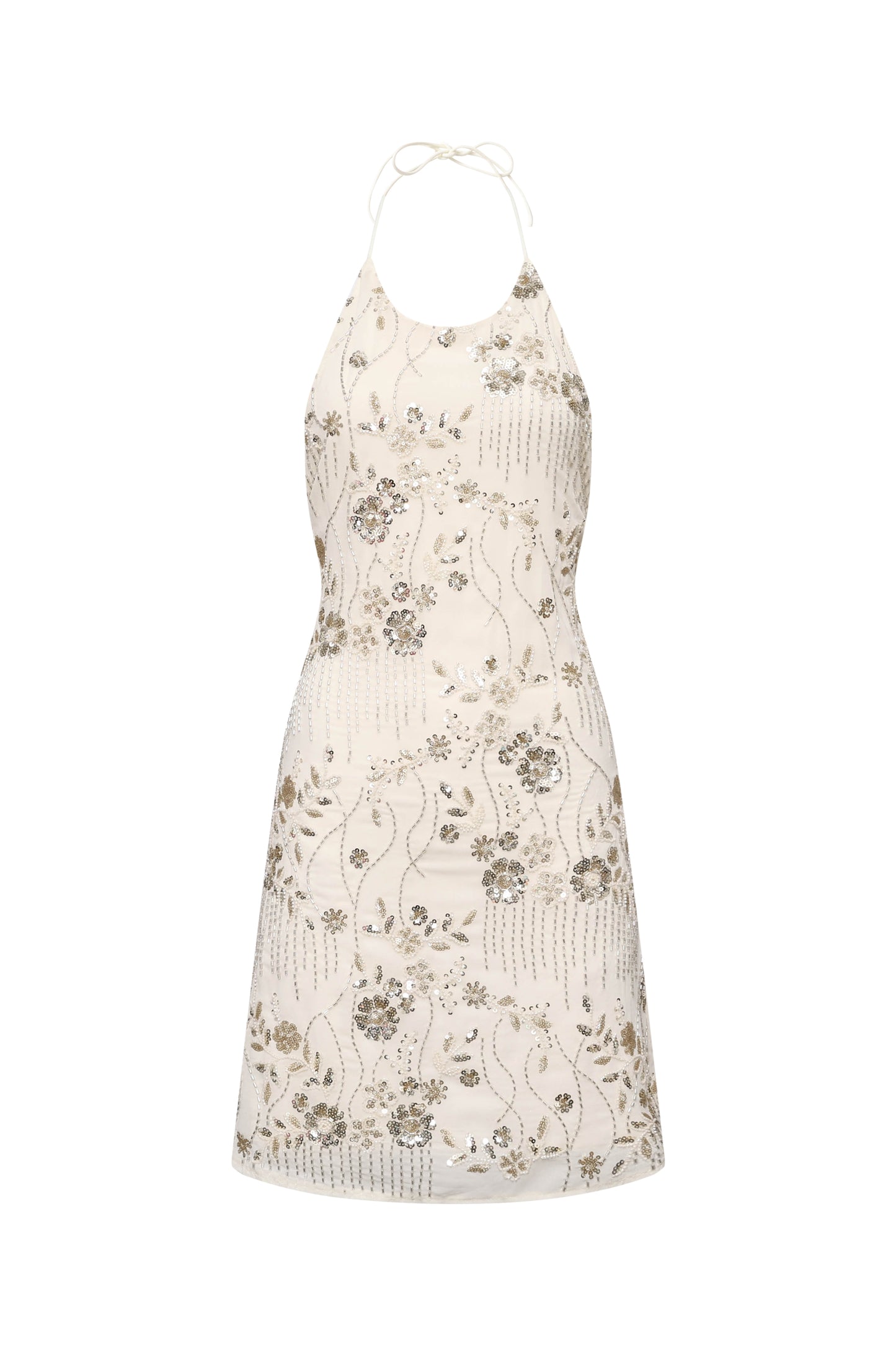 High Neck Orange Beaded A-line Short Dress