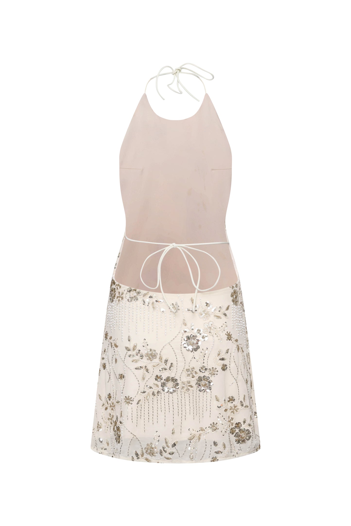 High Neck Orange Beaded A-line Short Dress