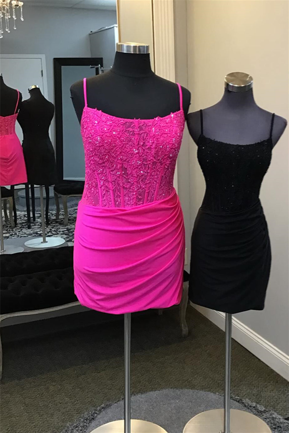 Hot Pink Appliques Ruched Bodycon Short Dress