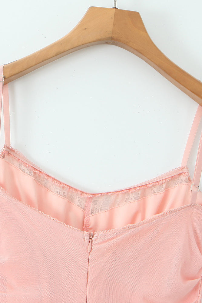 
                      
                        Lace Neck Blush Pink Ruched Short Dress with Boning
                      
                    