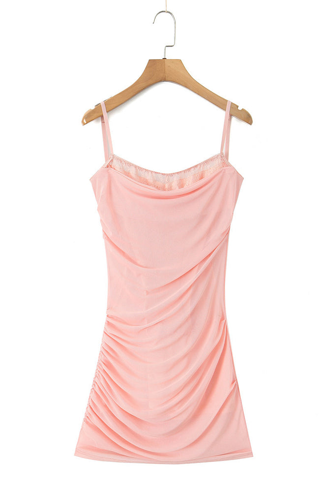 
                      
                        Lace Neck Blush Pink Ruched Short Dress with Boning
                      
                    