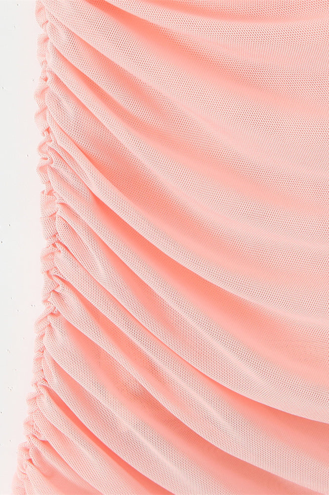 
                      
                        Lace Neck Blush Pink Ruched Short Dress with Boning
                      
                    