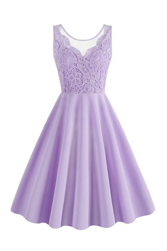 Lavender 1950s Lace Sleeveless Long Swing Dress