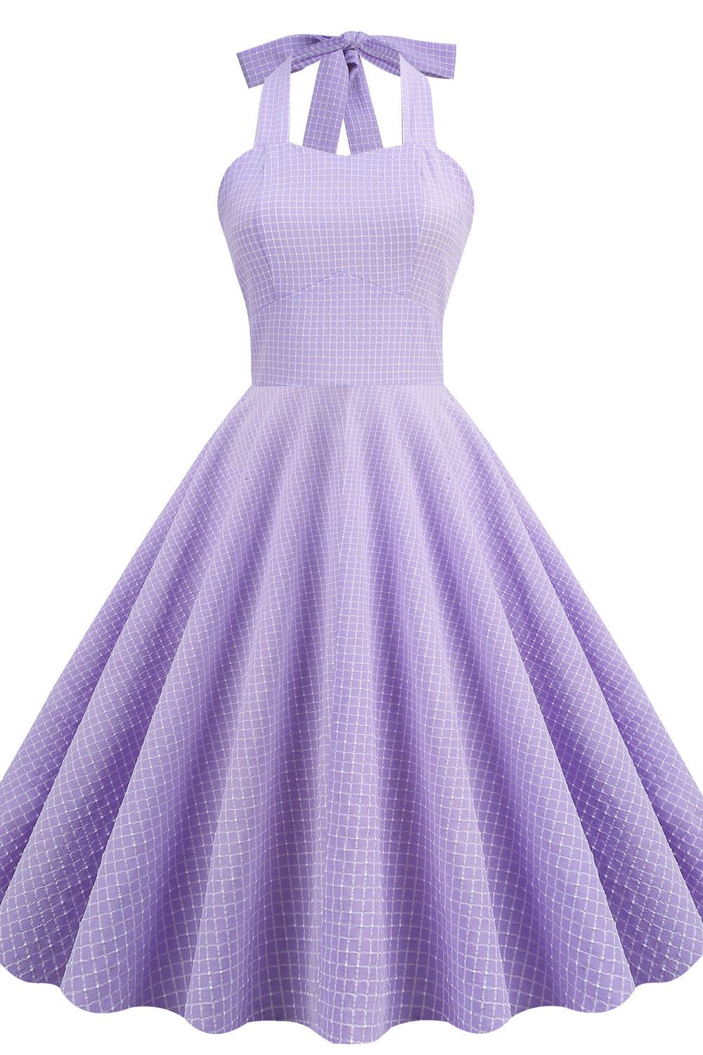 Lavender 1950s Plaid Halter Big Swing Dress