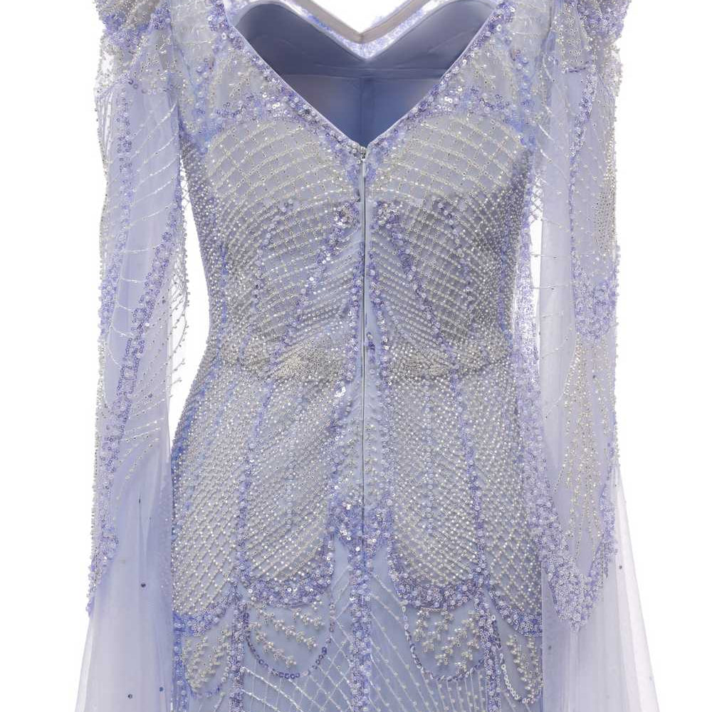 
                      
                        Lavender Beaded Long Dress with Cape Sleeves
                      
                    