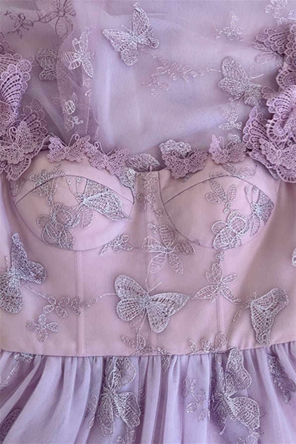 
                      
                        Lavender Butterfly Embroidery Long Dress with Slit
                      
                    