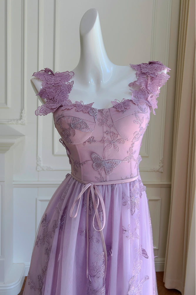 
                      
                        Lavender Butterfly Embroidery Long Dress with Slit
                      
                    