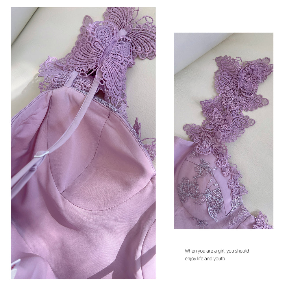 
                      
                        Lavender Butterfly Embroidery Long Dress with Slit
                      
                    