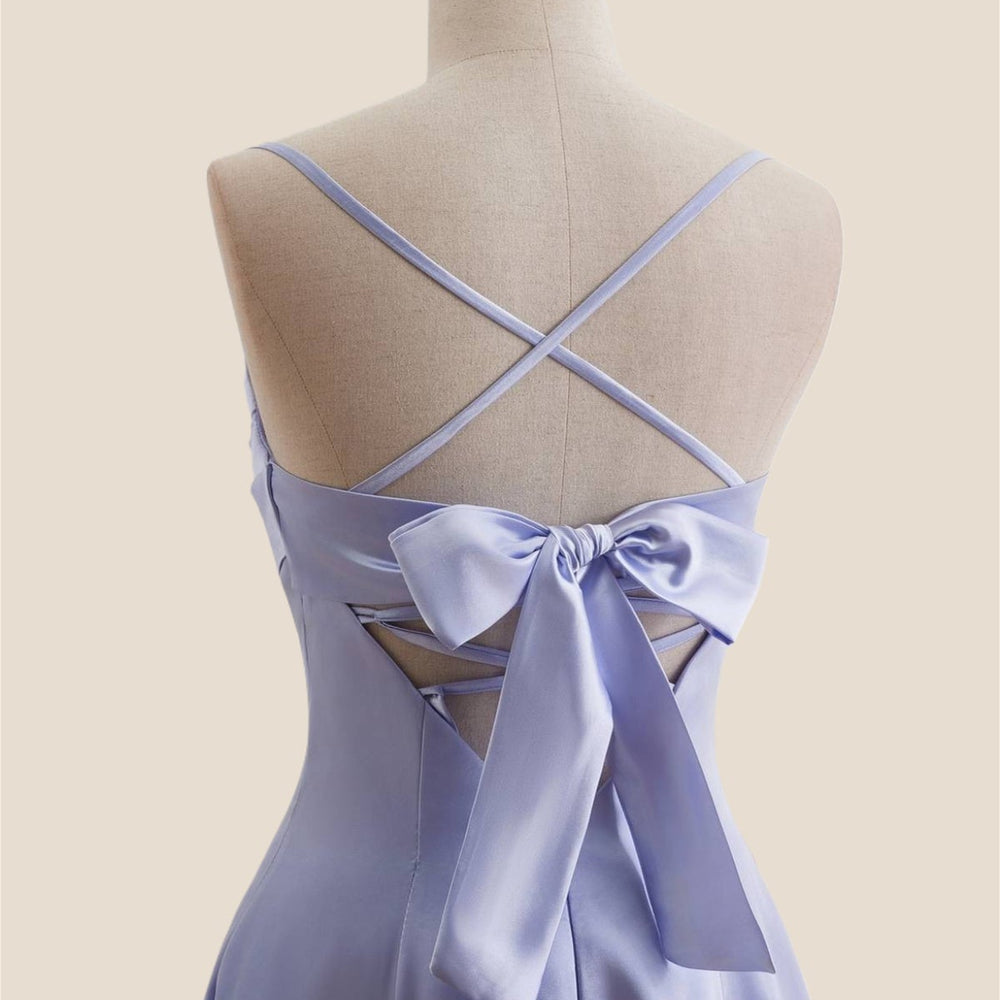 
                      
                        Lavender Cowl Neck Short Dress with Back Bow
                      
                    