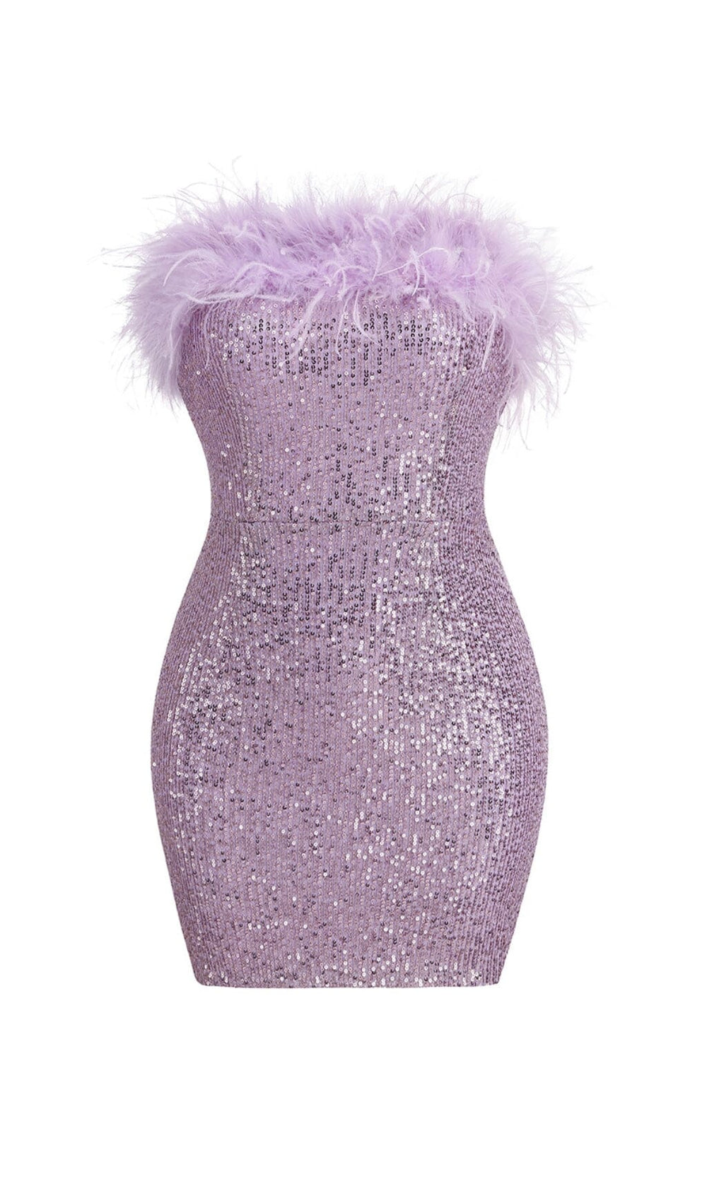 Lavender Feather Collar Sequin Bodycon Short Dress