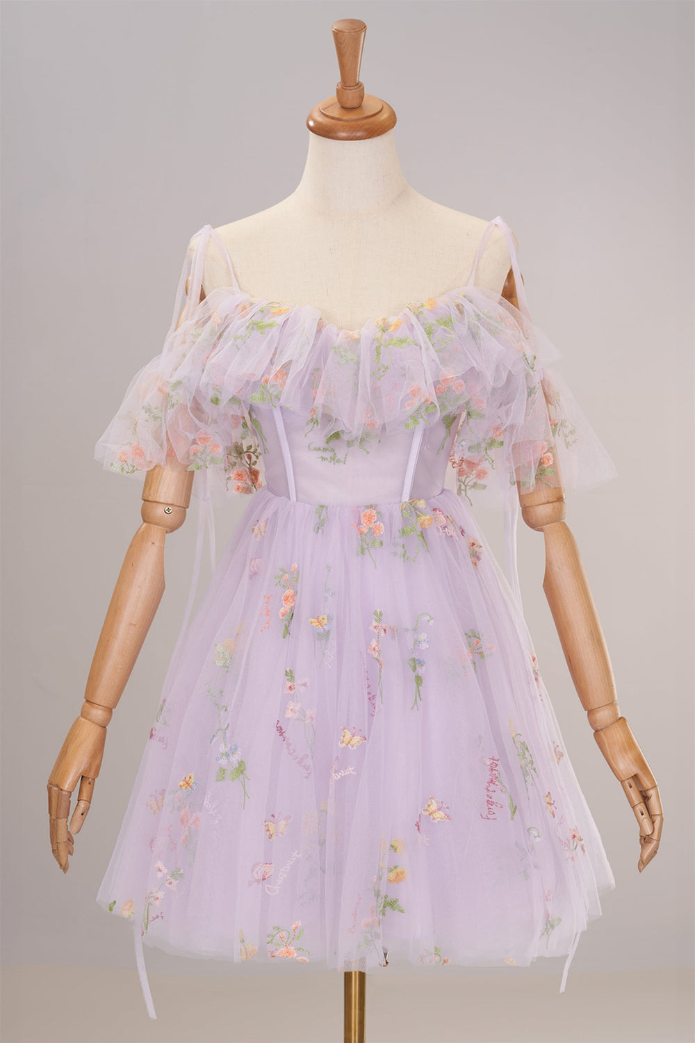 Lavender Floral Ruffle A-line Homecoming Dress