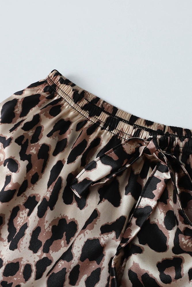 
                      
                        Leopard Striped Ruffled Satin Two-Piece Pajama Set
                      
                    