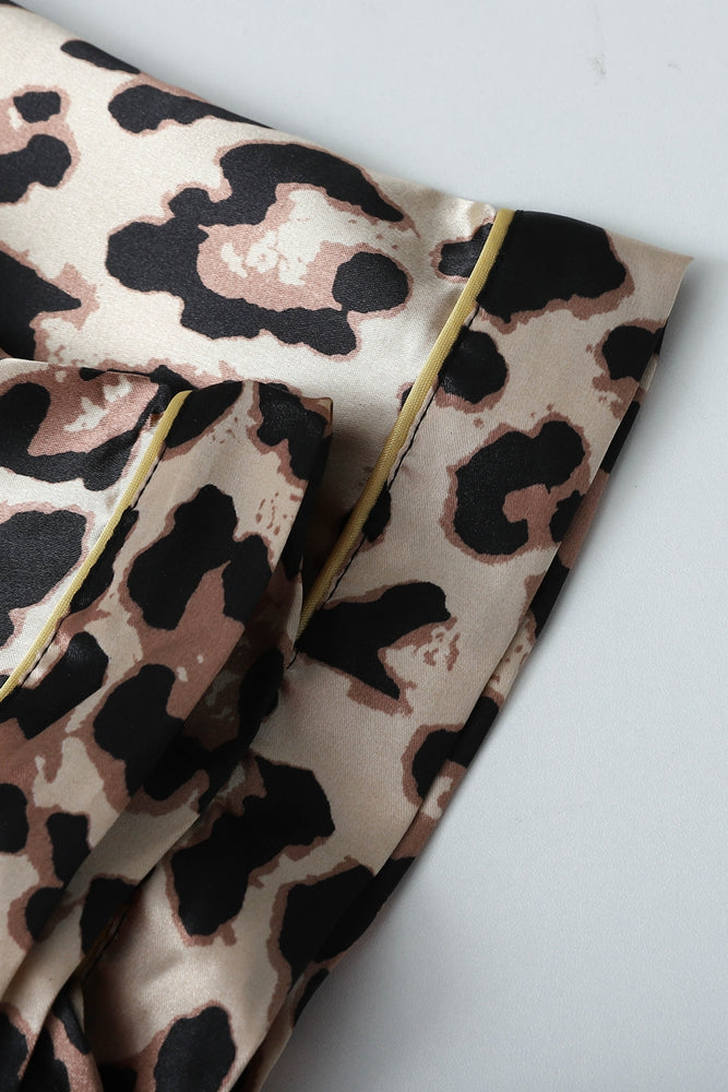 
                      
                        Leopard Striped Ruffled Satin Two-Piece Pajama Set
                      
                    