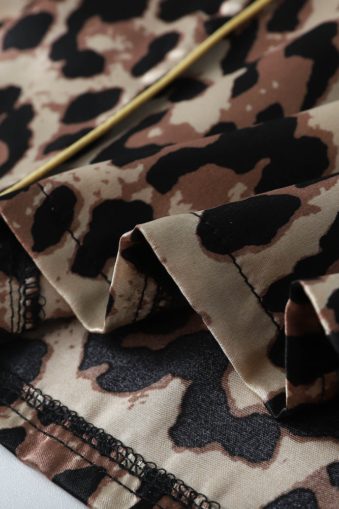 
                      
                        Leopard Striped Ruffled Satin Two-Piece Pajama Set
                      
                    