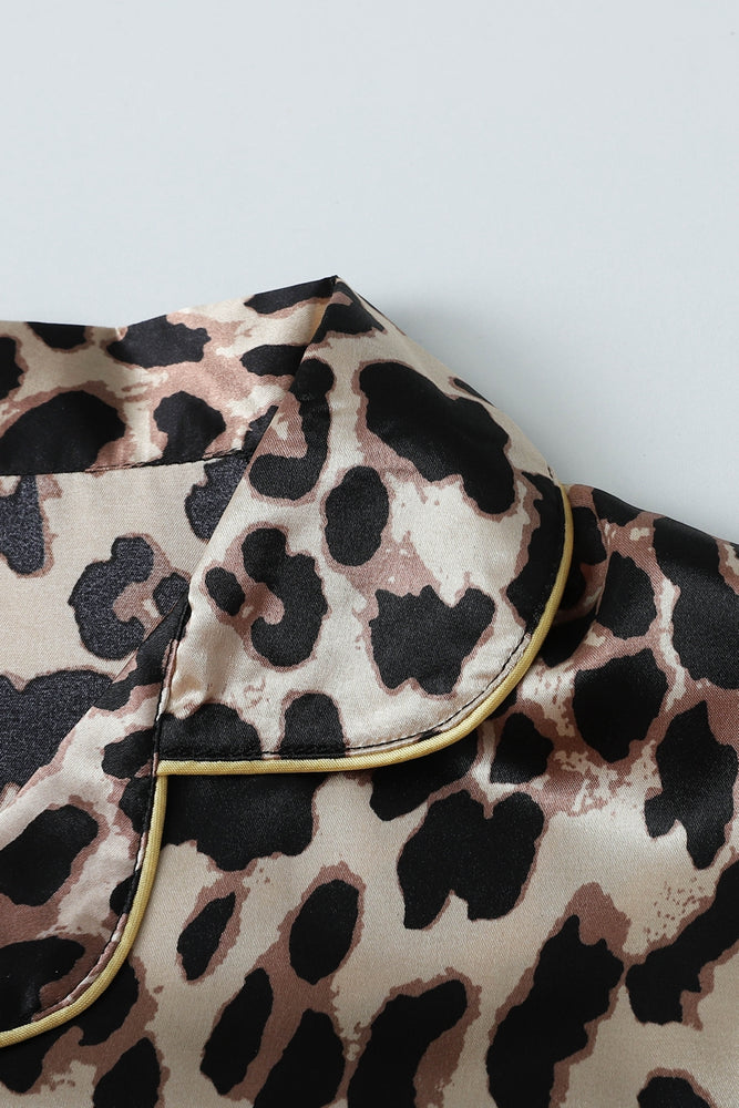 
                      
                        Leopard Striped Ruffled Satin Two-Piece Pajama Set
                      
                    