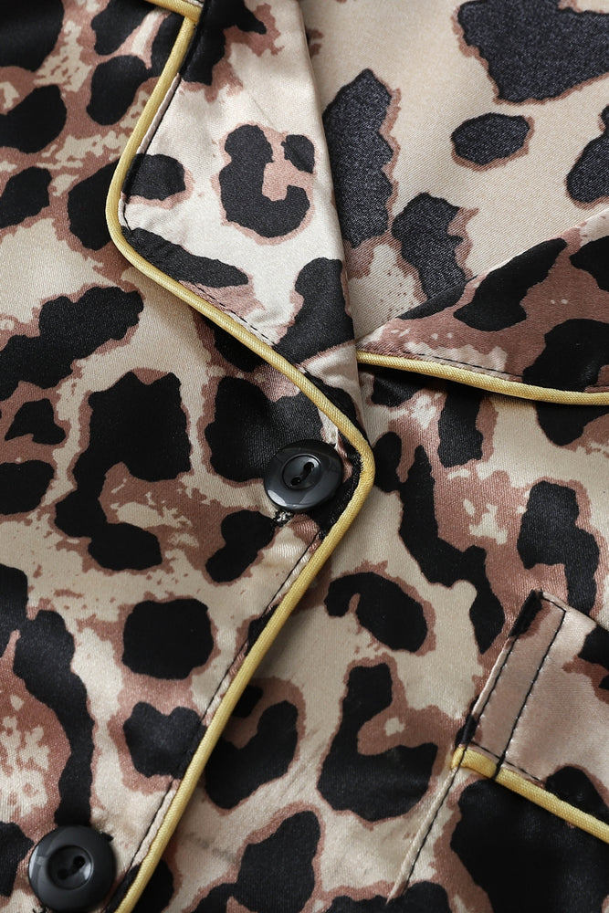 
                      
                        Leopard Striped Ruffled Satin Two-Piece Pajama Set
                      
                    