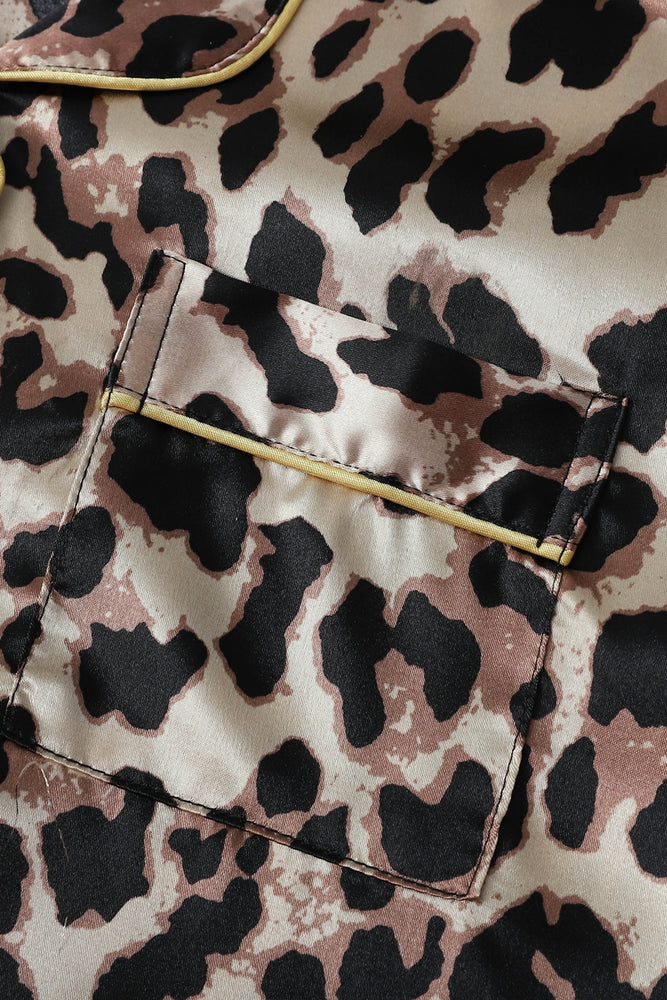 
                      
                        Leopard Striped Ruffled Satin Two-Piece Pajama Set
                      
                    